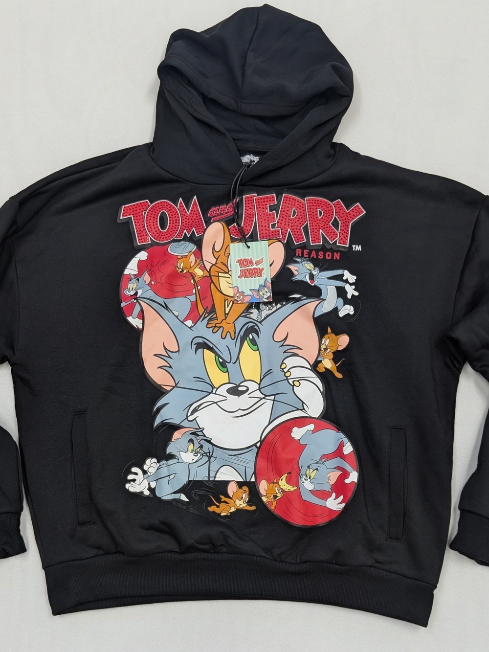 Tom & Jerry Black Graphic Hoodie NWT Men's XL Cartoon Pullover Sweatshirt